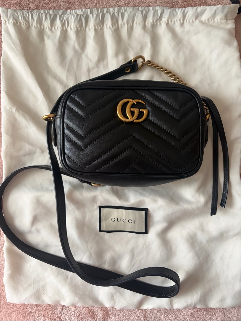 Gucci GG Quilted Chevron Leather Mini Camera Bag